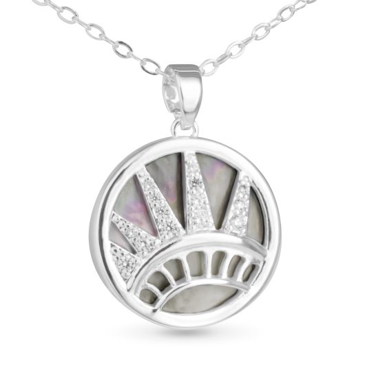 Silver Mother of Pearl/CZ Liberty Crown Necklace | 4th of July Jewelry
