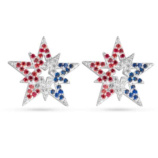 Silver Red White Blue Crystal Starburst Stud Earrings | 4th of July Jewelry