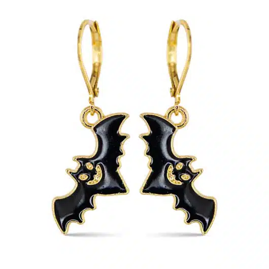 Gold Enamel Bat Earrings