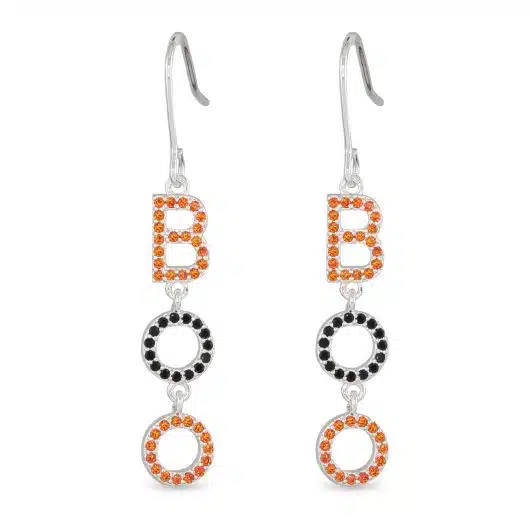 Silver Black & Orange CZ BOO Earrings