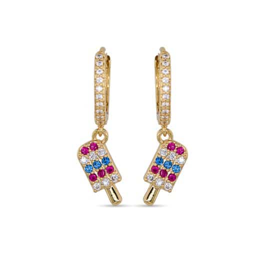 Gold CZ Huggie Hoop Popcicle Earrings | 4th of July Jewelry