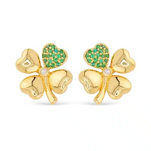 Gold CZ 4 Leaf Clover Earrings