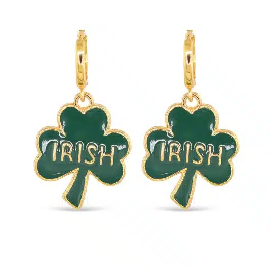 Gold Enamel Irish Shamrock Earrings
