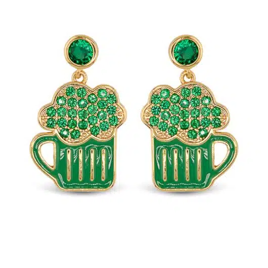 Gold CZ & Enamel Beer Mug Earrings