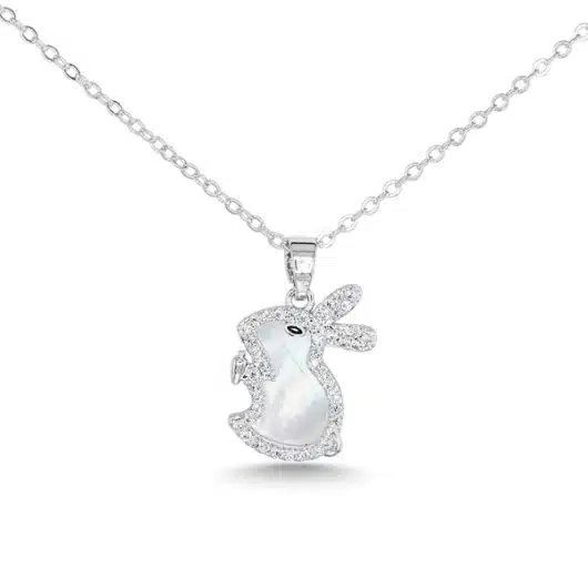 Silver CZ & MOP Bunny Necklace