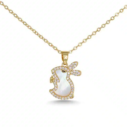 Gold CZ & MOP Bunny Necklace