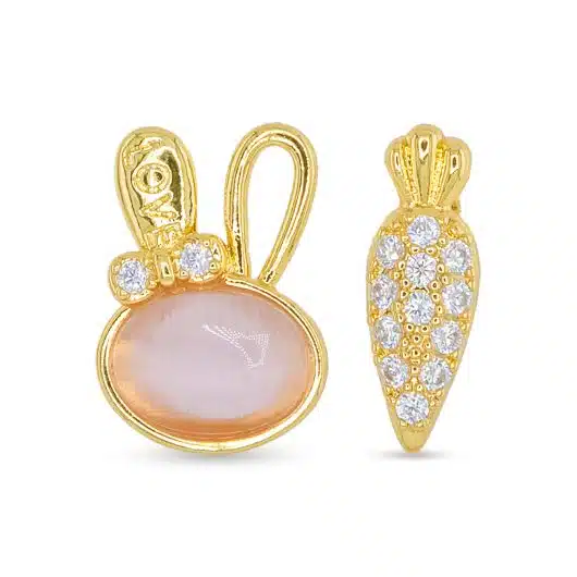 Gold CZ & Enamel Bunny/Carrot Earrings