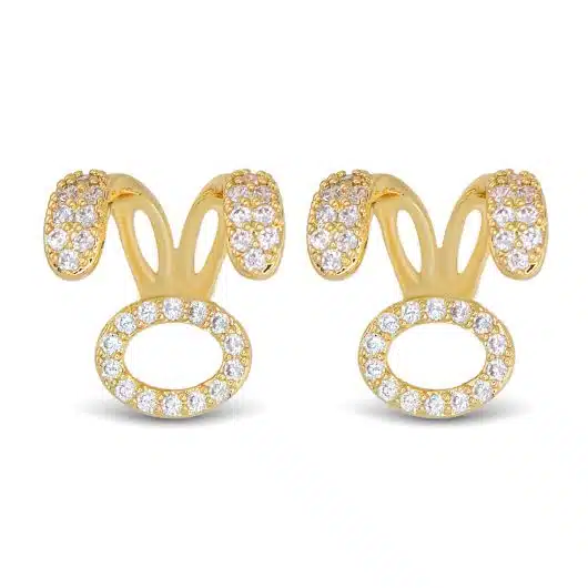 Gold Clear CZ Bunny Ear Earrings