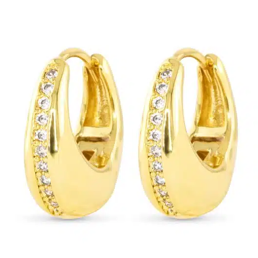 Single Row CZ Hoop Earring - Gold