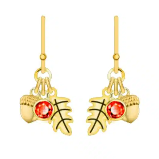 Gold CZ Fall Leaf & Acorn Earrings