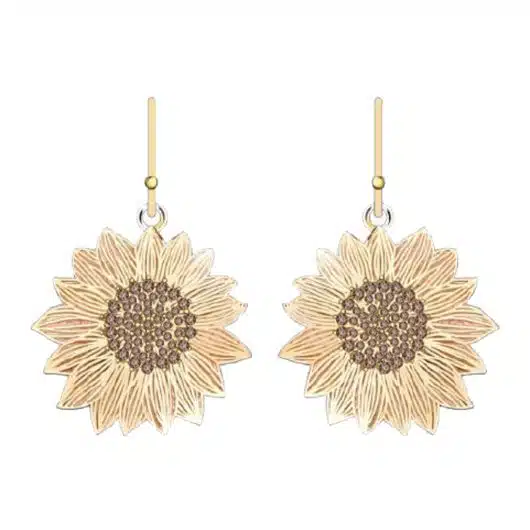 Gold CZ Sunflower Earrings