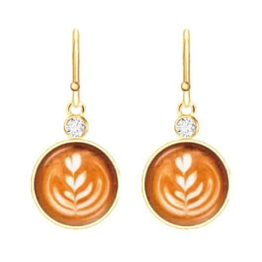 Gold CZ / Enamel Coffee Cream Latte Earrings