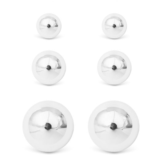 Silver Crystal Polished Ball Stud Triplet Earrings