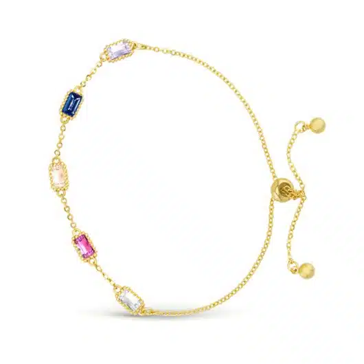 Gold/Multi-Color CZ Station Bracelet
