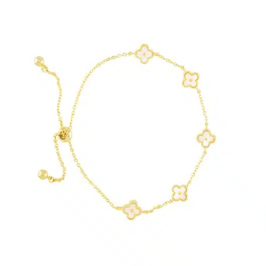 Gold MOP Mini Clover Pull-Cord Bracelet
