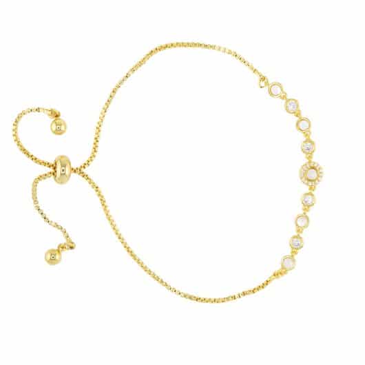 Gold MOP & CZ Circle Pull-Cord Bracelet
