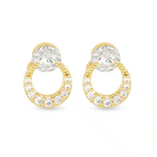 Gold CZ Half Moon Earrings