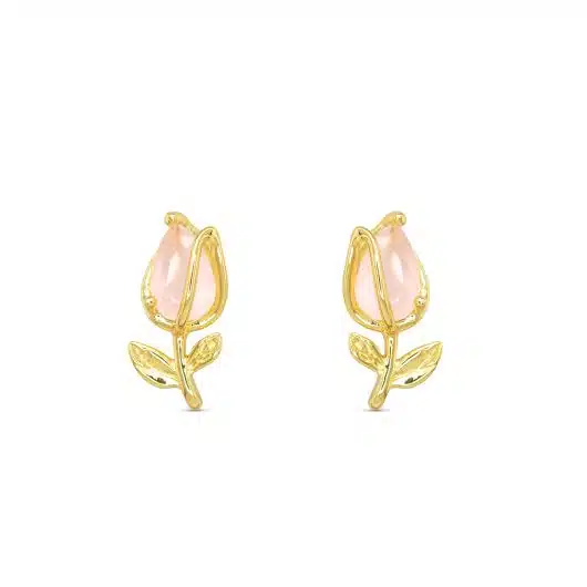 Gold CZ Pink Rose Earrings
