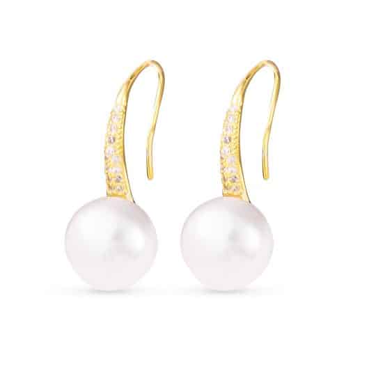 Pearl Stud Hoop Earrings - Gold
