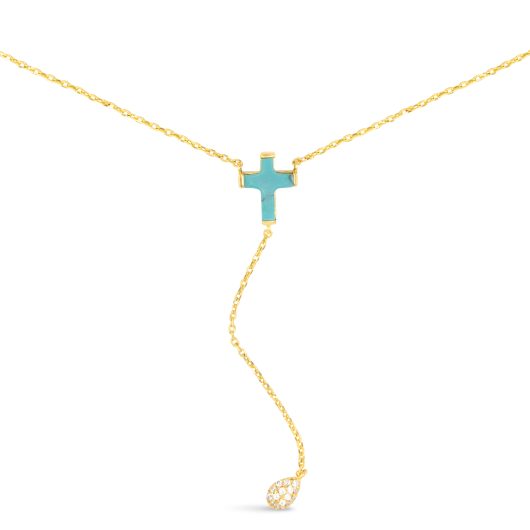 Gold Turquoise Cross Necklace