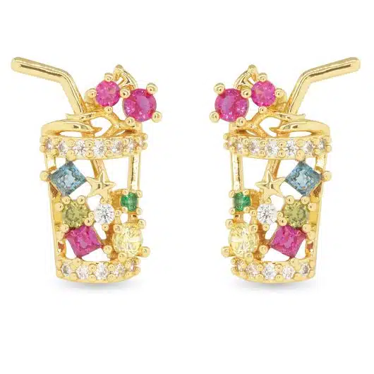 Gold CZ Multi Color Cocktail Earrings
