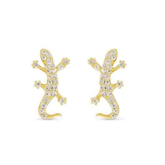 Gold CZ Mini Lizard Earrings