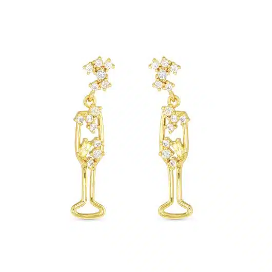 Gold CZ Champagne Flute Earrings