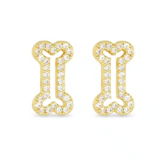Gold CZ Dog Bone Earrings