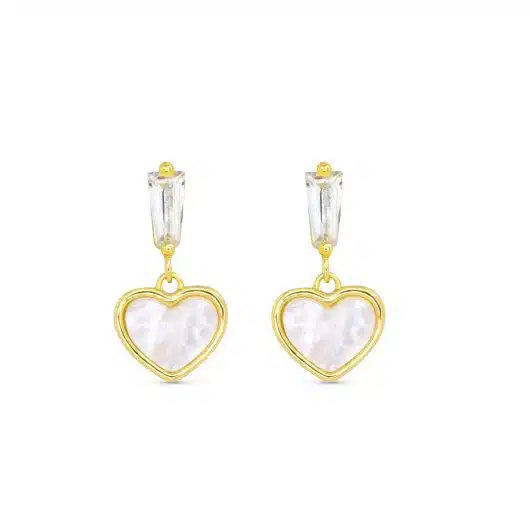 Gold CZ & MOP Heart Drop Earrings