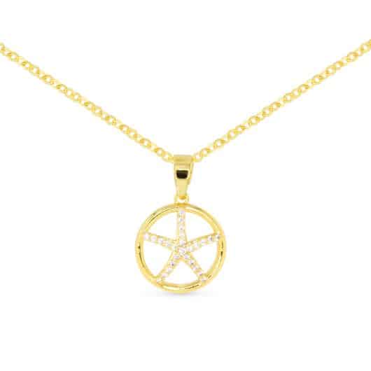 Gold CZ Starfish Disk Necklace