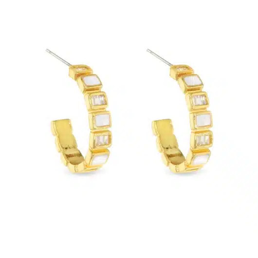Gold CZ & MOP Bezel Set Hoop Earrings