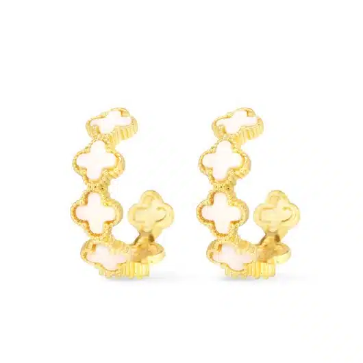 Gold MOP Clover Hoop Earrings