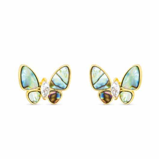 Gold CZ & Grey MOP Butterfly Earrings