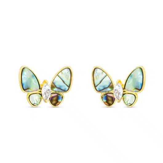 Gold CZ & Grey MOP Butterfly Earrings