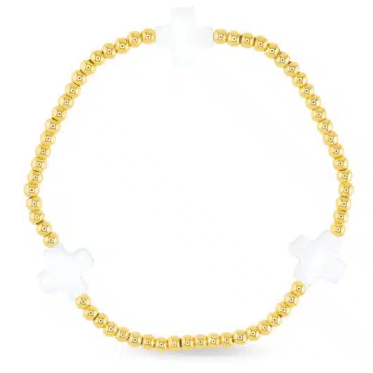 Stackable Gold Bead Bracelet with Cross - Image 2