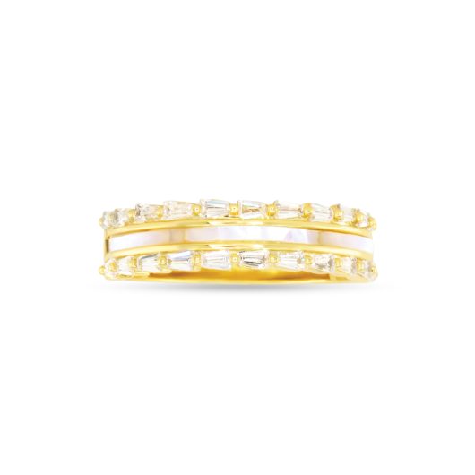 Gold CZ & MOP Three Row Ring