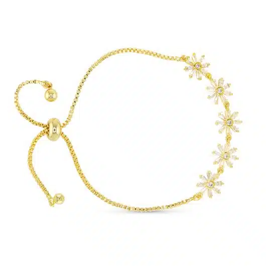 Gold CZ Flower Pull Cord Bracelet