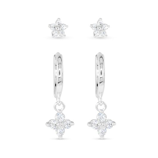 Silver CZ Duo Earrings