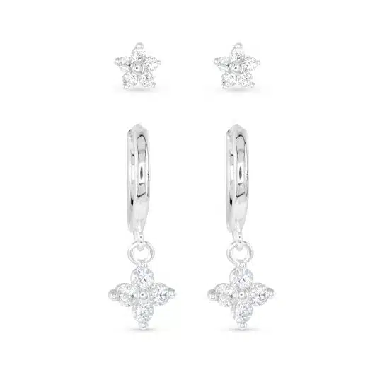 Silver CZ Duo Earrings