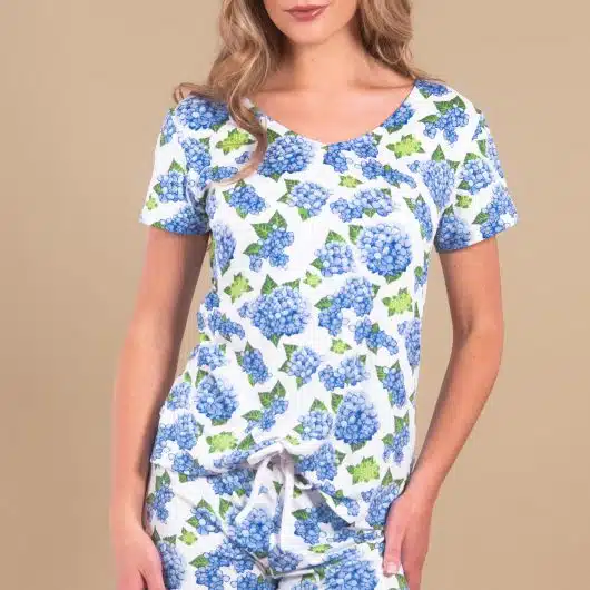 Blu Hydrangea Pajama Top | Blue Flower PJs For Women