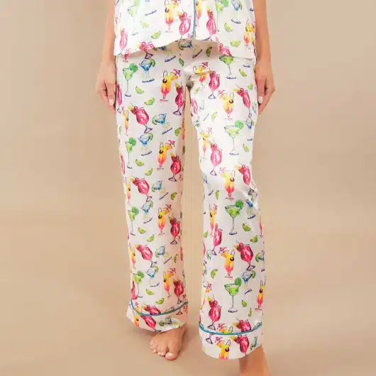Dreamy Drinks Silky Satin Pajama Pants | White PJ Bottoms