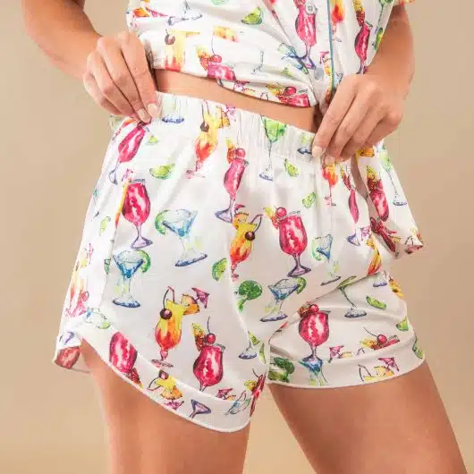 Dreamy Drinks Silky Satin Pajama Shorts | White PJ Bottoms