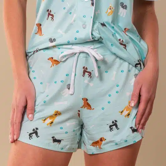 Bark At The Park Pajama Shorts | Blue Puppy Dog PJ Bottoms