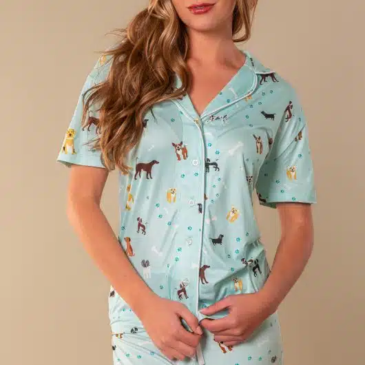 Bark At The Park Pajama Top | Blue Puppy Dog PJs