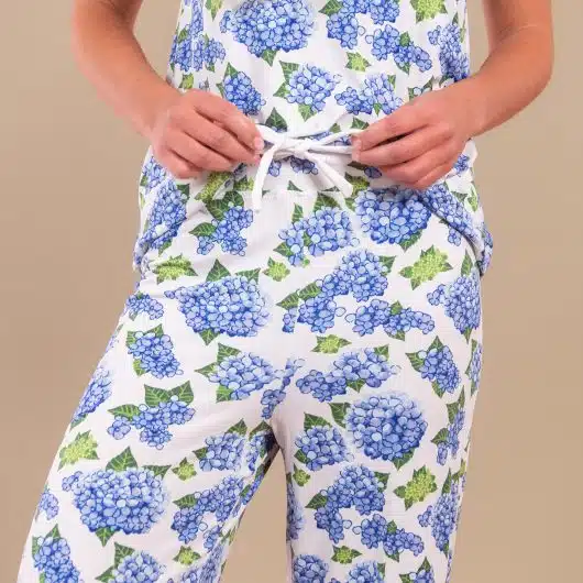 Blu Hydrangea Pajama Pants | Blue Flower PJ Bottoms - Image 2