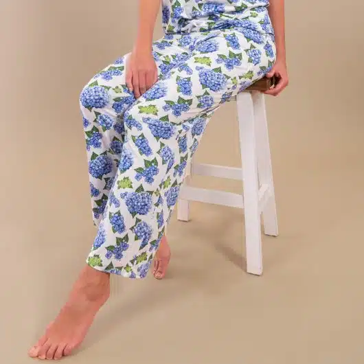 Blu Hydrangea Pajama Pants | Blue Flower PJ Bottoms - Image 4