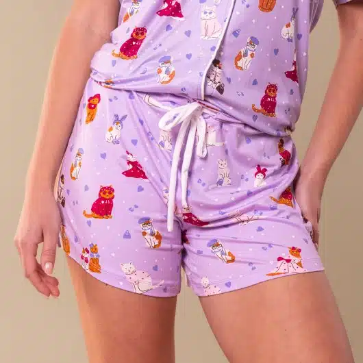 Cattitude Pajama Shorts | Purple Kitty Cat PJ Bottoms