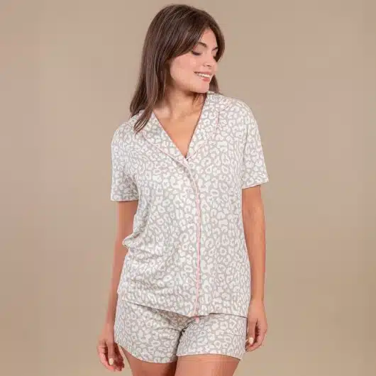 Taupe Leopard Pajama Shorts | Beige Animal PJ Bottoms - Image 3