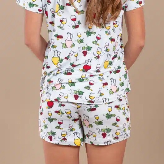 Wine Tasting Pajama Shorts | Blue Drinks PJ Bottoms - Image 2