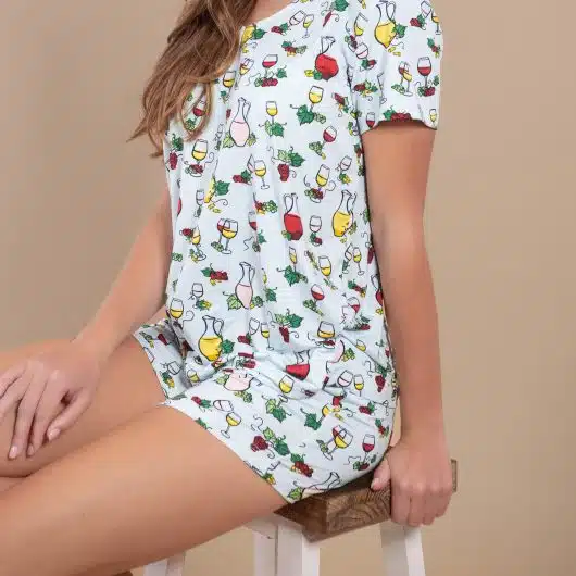 Wine Tasting Pajama Shorts | Blue Drinks PJ Bottoms - Image 4
